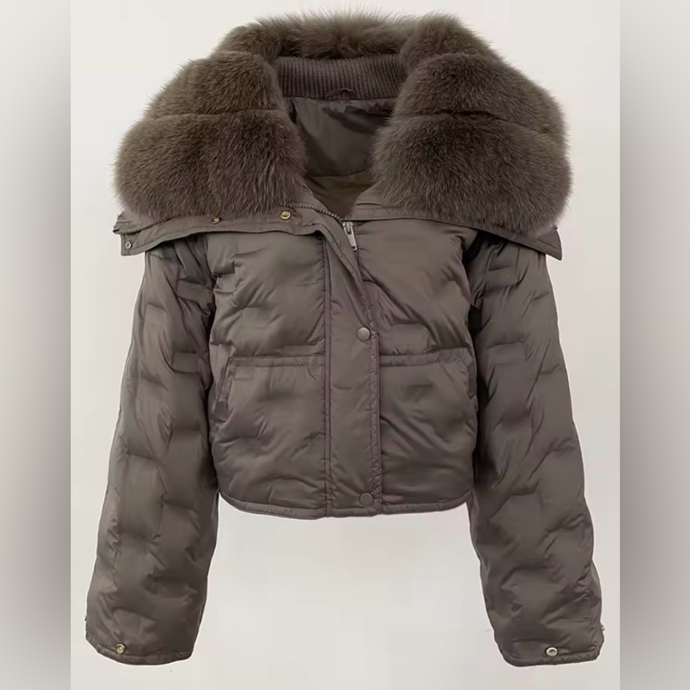 NWOT Brown Puffer Jacket with Fur Collar